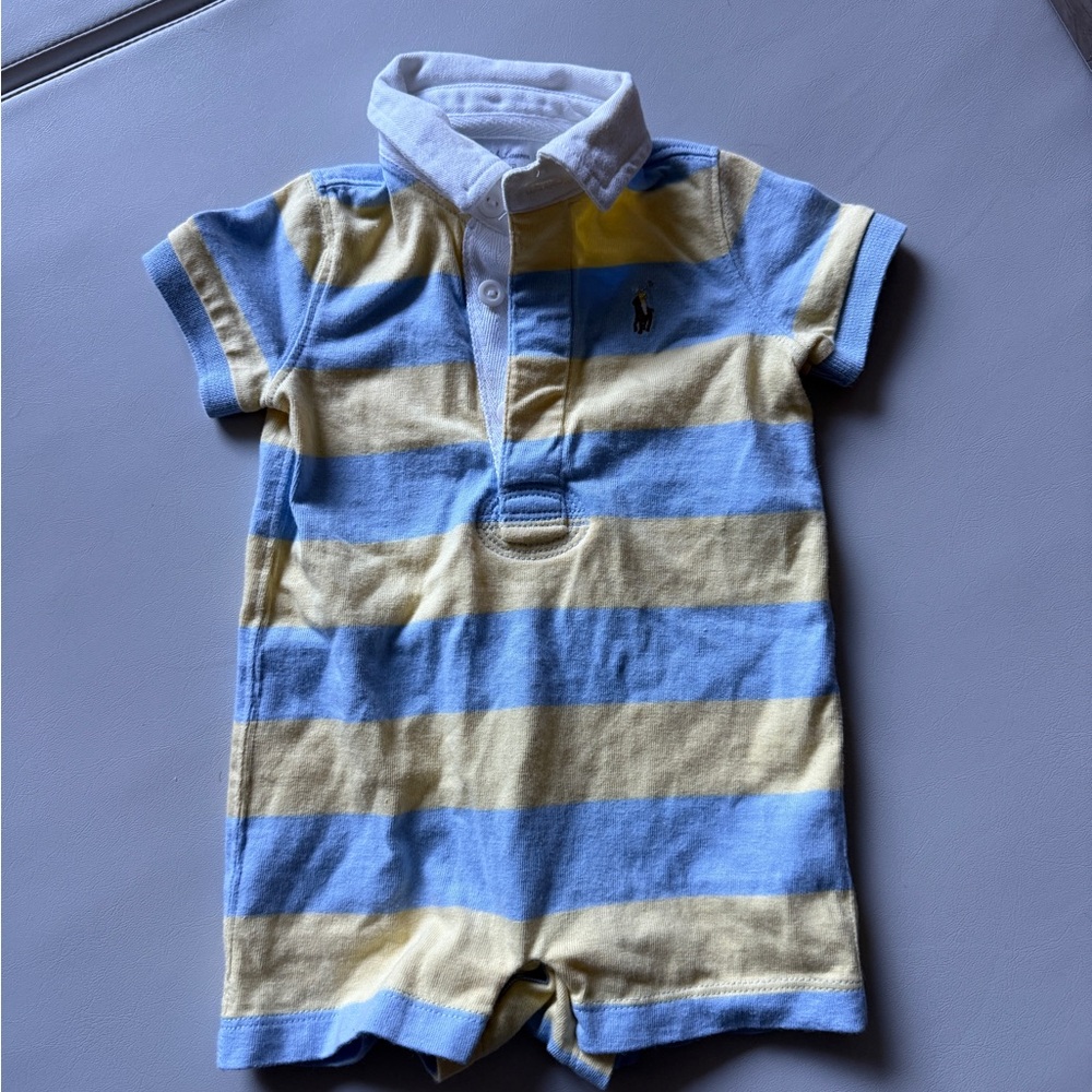 Ralph Lauren Blue and Yellow Striped Romper Infant